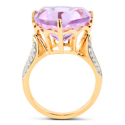 14K Yellow Gold Plated 10.44 Carat Genuine Pink Amethyst and White Topaz .925 Sterling Silver Ring  DestGlow