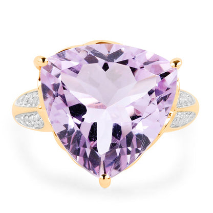 14K Yellow Gold Plated 10.44 Carat Genuine Pink Amethyst and White Topaz .925 Sterling Silver Ring  DestGlow