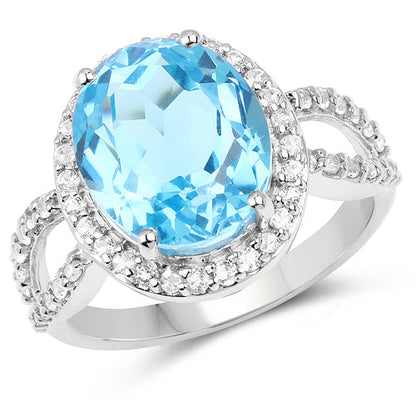 6.03 Carat Genuine Swiss Blue Topaz &amp; White Topaz .925 Sterling Silver Ring by Bids.com