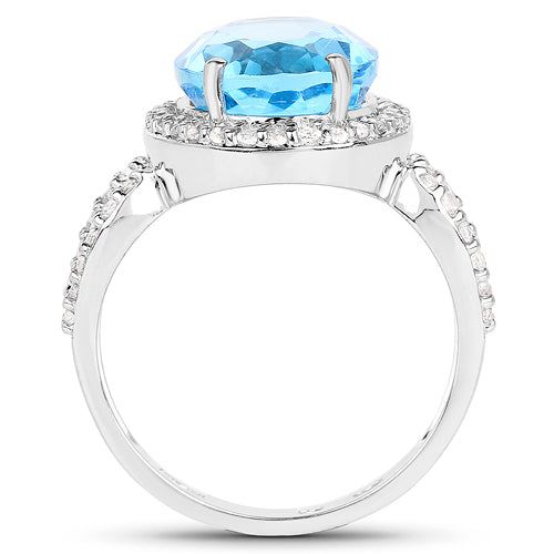 6.03 Carat Genuine Swiss Blue Topaz &amp; White Topaz .925 Sterling Silver Ring by Bids.com