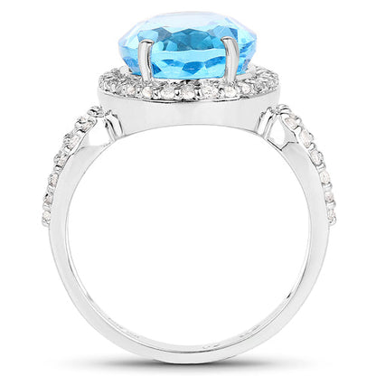 6.03 Carat Genuine Swiss Blue Topaz &amp; White Topaz .925 Sterling Silver Ring by Bids.com