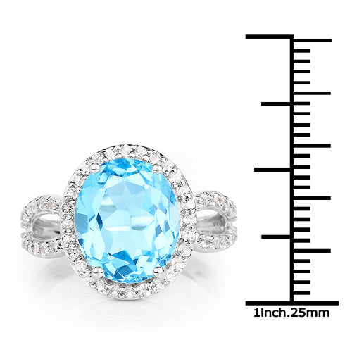 6.03 Carat Genuine Swiss Blue Topaz &amp; White Topaz .925 Sterling Silver Ring by Bids.com