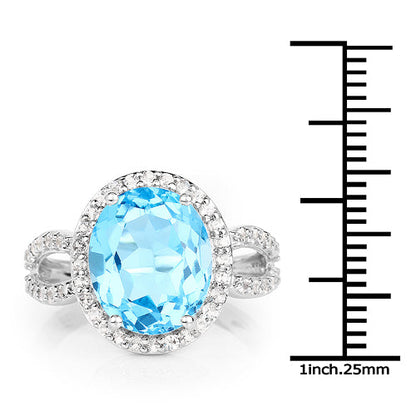 6.03 Carat Genuine Swiss Blue Topaz &amp; White Topaz .925 Sterling Silver Ring by Bids.com