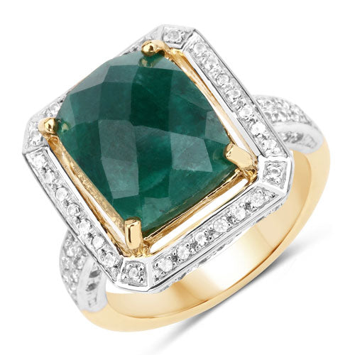 5.18 Carat Dyed Emerald and White Topaz .925 Sterling Silver Ring by Bids.com