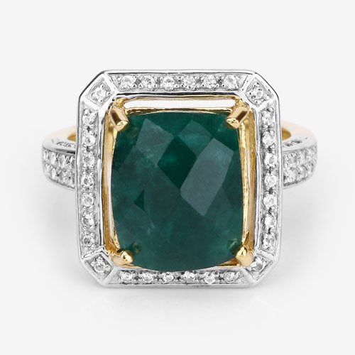5.18 Carat Dyed Emerald and White Topaz .925 Sterling Silver Ring by Bids.com