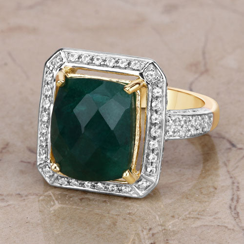5.18 Carat Dyed Emerald and White Topaz .925 Sterling Silver Ring by Bids.com