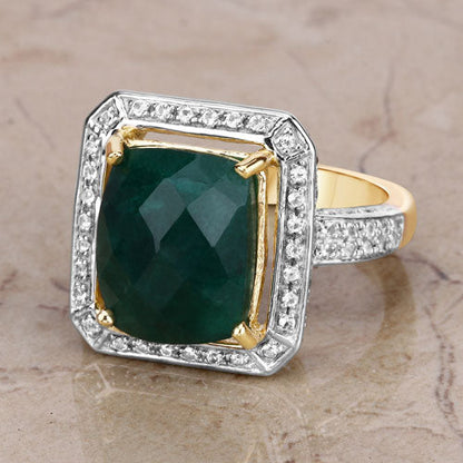 5.18 Carat Dyed Emerald and White Topaz .925 Sterling Silver Ring by Bids.com