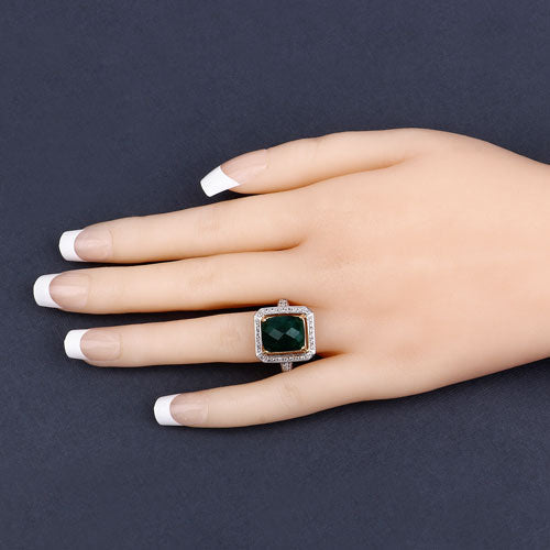 5.18 Carat Dyed Emerald and White Topaz .925 Sterling Silver Ring by Bids.com