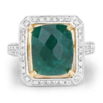 5.18 Carat Dyed Emerald and White Topaz .925 Sterling Silver Ring by Bids.com