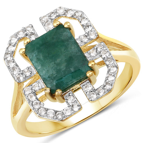 2.55 Carat Dyed Emerald and White Topaz .925 Sterling Silver Ring by Bids.com