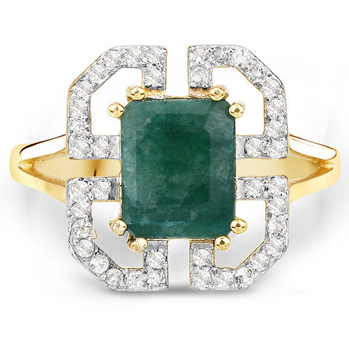 2.55 Carat Dyed Emerald and White Topaz .925 Sterling Silver Ring by Bids.com