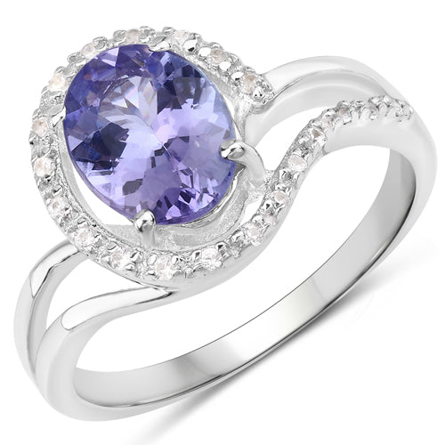 1.82 Carat Genuine Tanzanite and White Zircon .925 Sterling Silver Ring by Bids.com