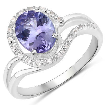 1.82 Carat Genuine Tanzanite and White Zircon .925 Sterling Silver Ring by Bids.com