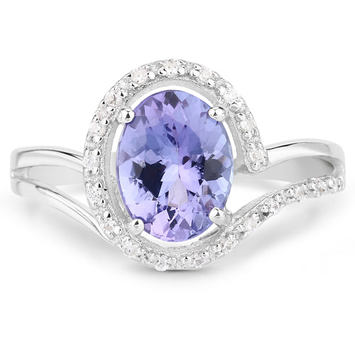 1.82 Carat Genuine Tanzanite and White Zircon .925 Sterling Silver Ring by Bids.com