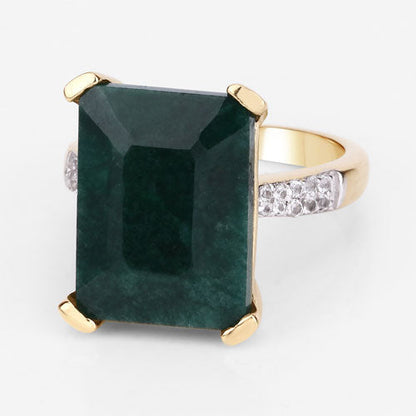 7.64 Carat Dyed Emerald and White Diamond .925 Sterling Silver Ring by Bids.com