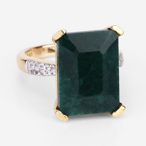 7.64 Carat Dyed Emerald and White Diamond .925 Sterling Silver Ring by Bids.com