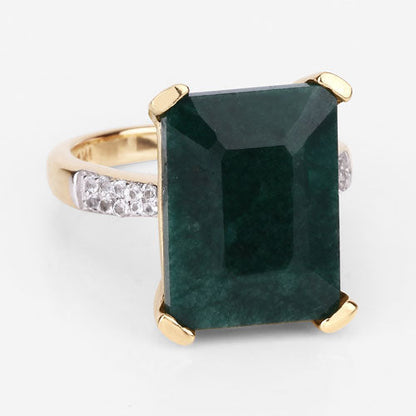 7.64 Carat Dyed Emerald and White Diamond .925 Sterling Silver Ring by Bids.com