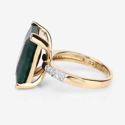 7.64 Carat Dyed Emerald and White Diamond .925 Sterling Silver Ring by Bids.com