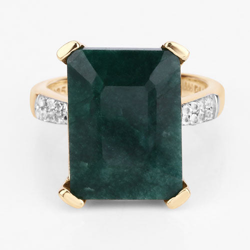 7.64 Carat Dyed Emerald and White Diamond .925 Sterling Silver Ring by Bids.com