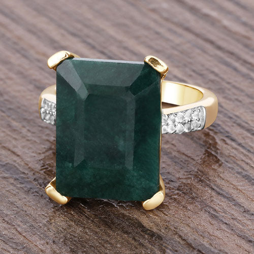 7.64 Carat Dyed Emerald and White Diamond .925 Sterling Silver Ring by Bids.com