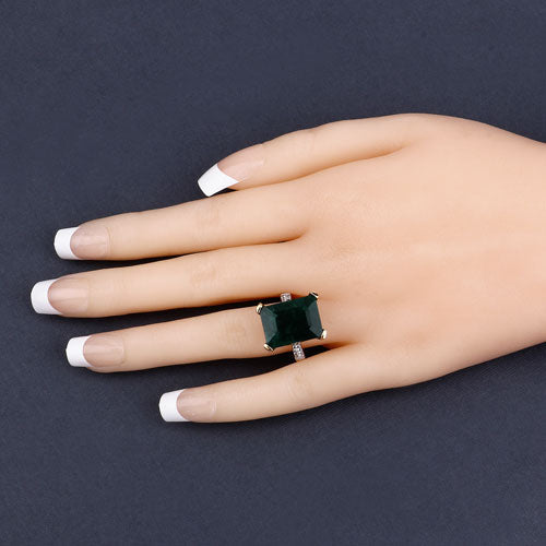 7.64 Carat Dyed Emerald and White Diamond .925 Sterling Silver Ring by Bids.com