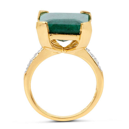 7.64 Carat Dyed Emerald and White Diamond .925 Sterling Silver Ring by Bids.com