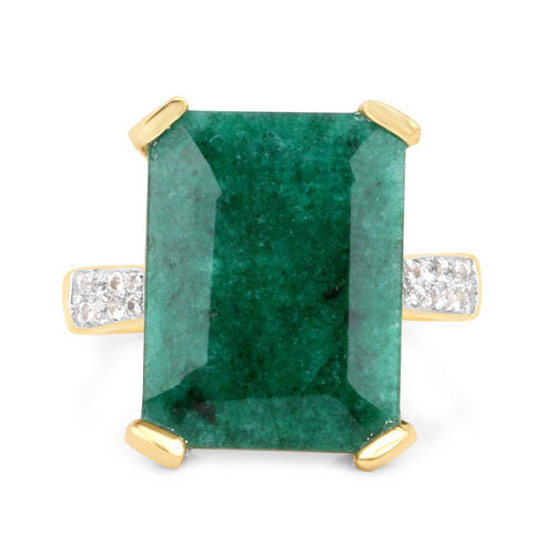 7.64 Carat Dyed Emerald and White Diamond .925 Sterling Silver Ring by Bids.com