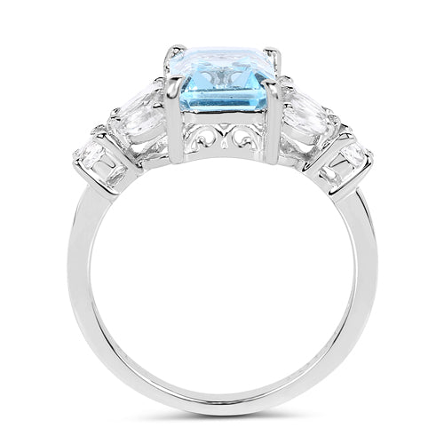 3.38 Carat Genuine Blue Topaz &amp; White Topaz .925 Sterling Silver Ring  DestGlow