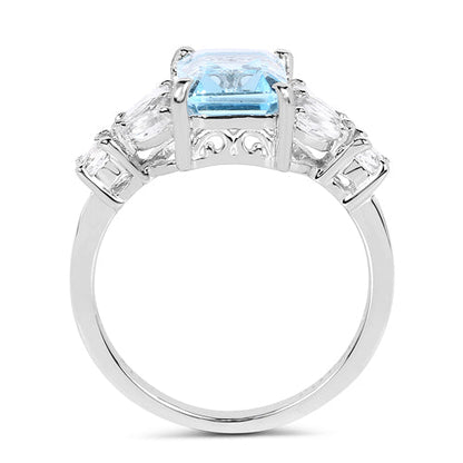 3.38 Carat Genuine Blue Topaz &amp; White Topaz .925 Sterling Silver Ring  DestGlow