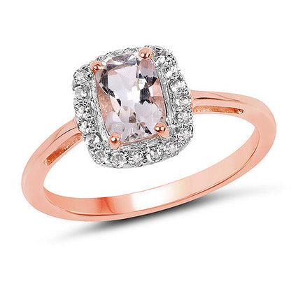 14K Rose Gold Plated 1.05 Carat Genuine Morganite and White Topaz .925 Sterling Silver Ring  DestGlow
