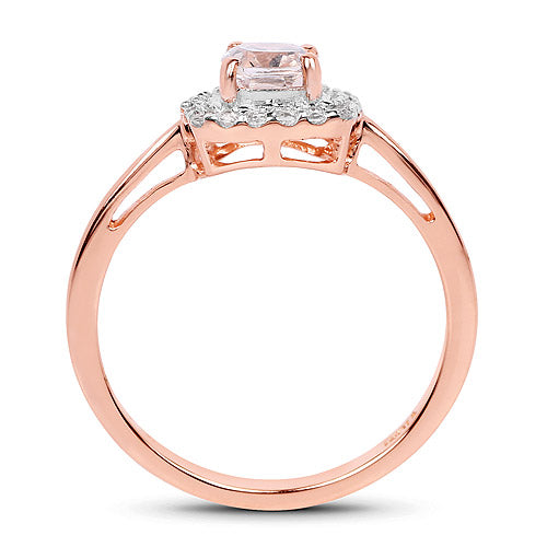 14K Rose Gold Plated 1.05 Carat Genuine Morganite and White Topaz .925 Sterling Silver Ring  DestGlow
