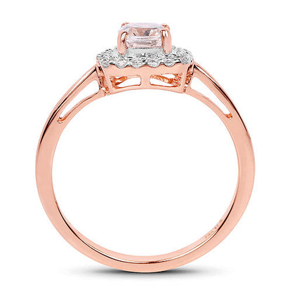14K Rose Gold Plated 1.05 Carat Genuine Morganite and White Topaz .925 Sterling Silver Ring  DestGlow