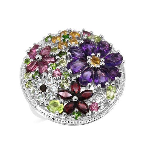 4.02 Carat Genuine Multi Stones .925 Sterling Silver Ring  DestGlow