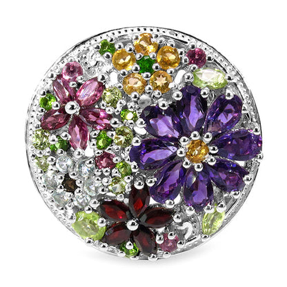 4.02 Carat Genuine Multi Stones .925 Sterling Silver Ring  DestGlow