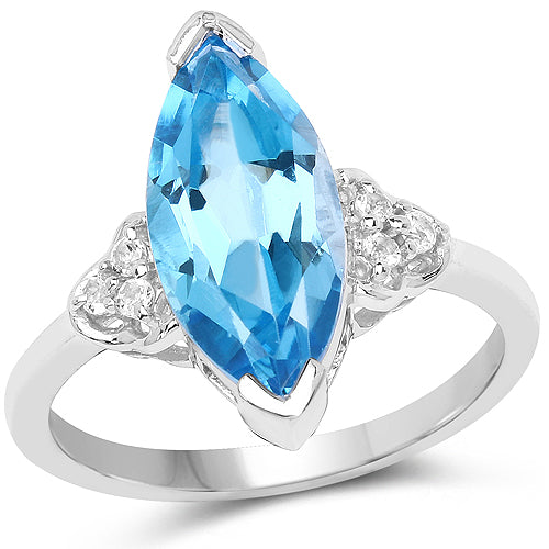 3.78 Carat Genuine Swiss Blue Topaz and White Topaz .925 Sterling Silver Ring  DestGlow