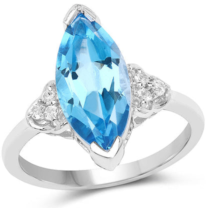 3.78 Carat Genuine Swiss Blue Topaz and White Topaz .925 Sterling Silver Ring  DestGlow