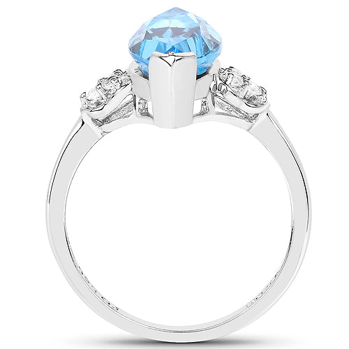 3.78 Carat Genuine Swiss Blue Topaz and White Topaz .925 Sterling Silver Ring  DestGlow
