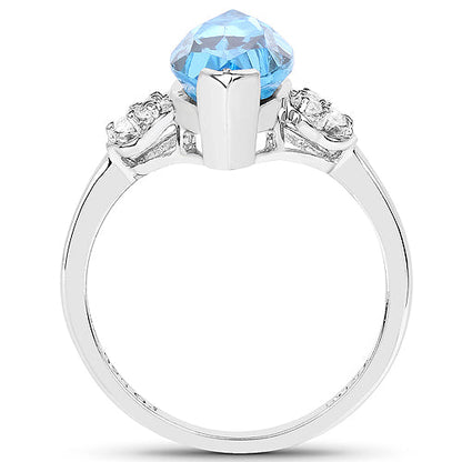 3.78 Carat Genuine Swiss Blue Topaz and White Topaz .925 Sterling Silver Ring  DestGlow
