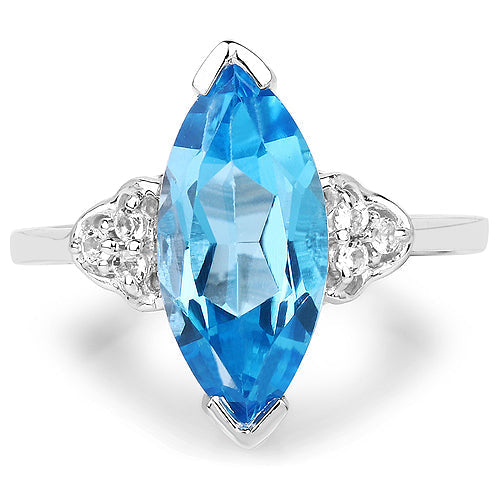 3.78 Carat Genuine Swiss Blue Topaz and White Topaz .925 Sterling Silver Ring  DestGlow