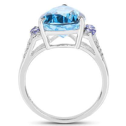6.86 Carat Genuine Swiss Blue Topaz, Tanzanite &amp; White Topaz .925 Sterling Silver Ring by Bids.com