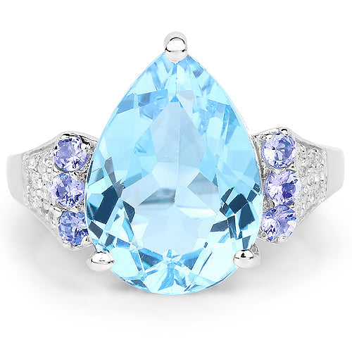 6.86 Carat Genuine Swiss Blue Topaz, Tanzanite &amp; White Topaz .925 Sterling Silver Ring by Bids.com