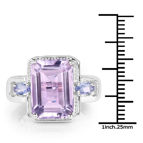 6.60 Carat Genuine Amethyst &amp; Tanzanite .925 Sterling Silver Ring  DestGlow