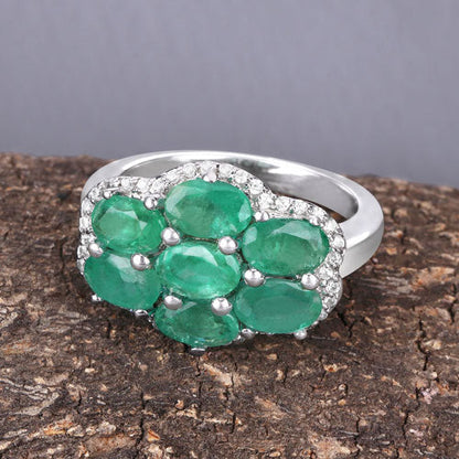 3.33 Carat Genuine Zambian Emerald and White Zircon .925 Sterling Silver Ring by Bids.com