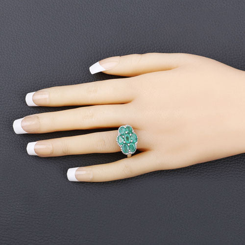 3.33 Carat Genuine Zambian Emerald and White Zircon .925 Sterling Silver Ring by Bids.com