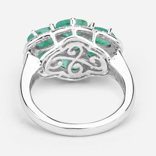 3.33 Carat Genuine Zambian Emerald and White Zircon .925 Sterling Silver Ring by Bids.com