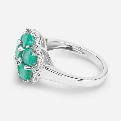 3.33 Carat Genuine Zambian Emerald and White Zircon .925 Sterling Silver Ring by Bids.com