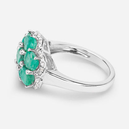 3.33 Carat Genuine Zambian Emerald and White Zircon .925 Sterling Silver Ring by Bids.com