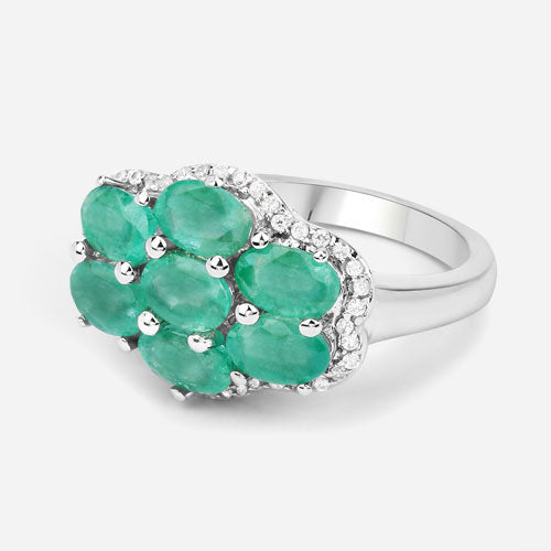 3.33 Carat Genuine Zambian Emerald and White Zircon .925 Sterling Silver Ring by Bids.com