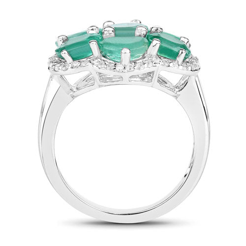 3.33 Carat Genuine Zambian Emerald and White Zircon .925 Sterling Silver Ring by Bids.com