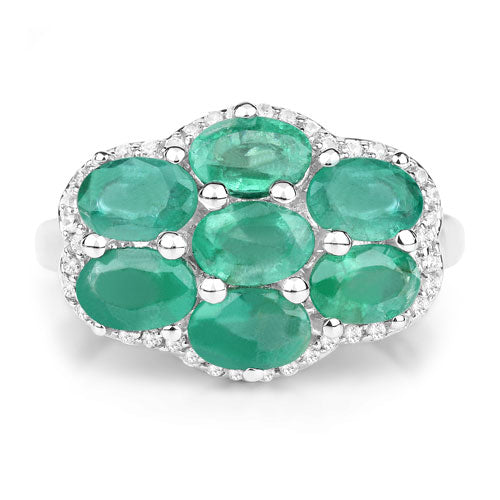 3.33 Carat Genuine Zambian Emerald and White Zircon .925 Sterling Silver Ring by Bids.com